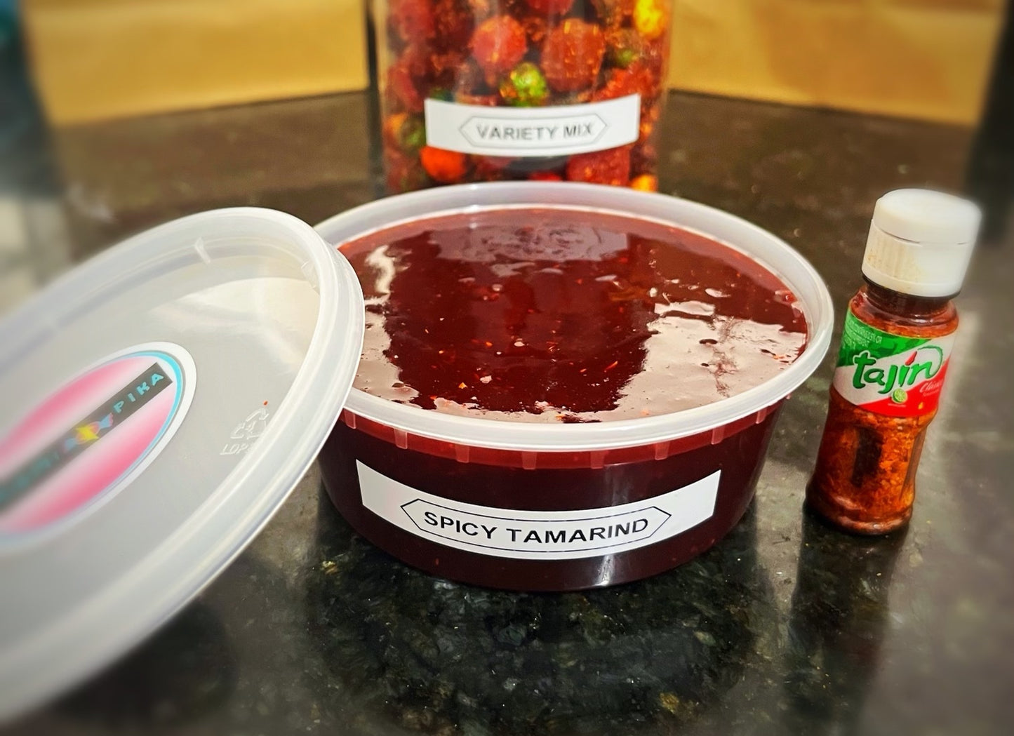Chamoy tamarind dip- chamoy suace- chamoy condiment- chamoy candy- chamoy pickle kits- tajin- mexican chamoy-