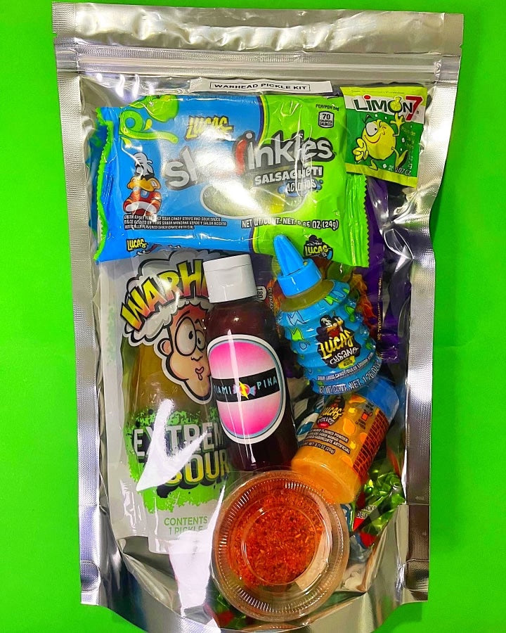 Sour Warheads Pickle Kit - Miami Pika- picapica- viral tiktok- tiktok pickle kit- chamoy pickle kit- pickle- chamoy rim dip- chamoy sauce- chamoy candy- tiktok pickle-viral pickle kit-dulces enchilados- mexican candy
